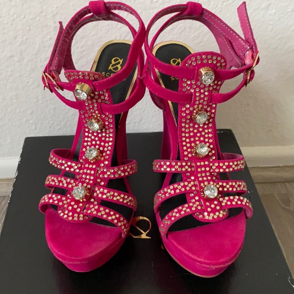 Fuchsia pink sparkle wedge sandals - Picture 2 of 6